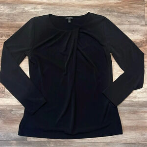 Talbots Long Sleeve Blouse Size Medium Petite Black Ruched Neckline Casual Dress